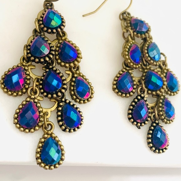 Anthropologie UO peacock Light Chandelier Earrings - Picture 2 of 6